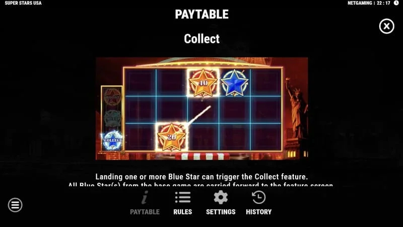 Super Stars USA – Collect funkcijas aktivizēšanās